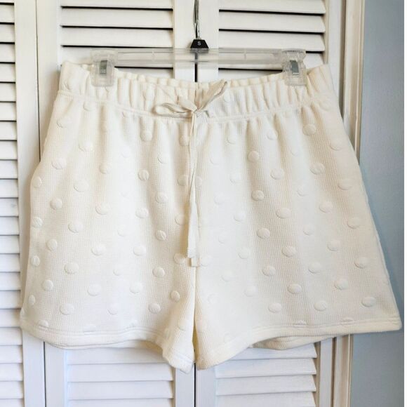 Blu Pepper Ivory Swiss Dot Shorts Textured Knit Lounge Casual Medium - Picture 1 of 8